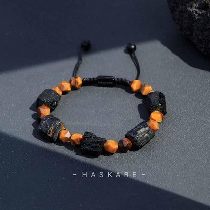 Raw Stone Black Tourmaline Tiger Eye Bracelet