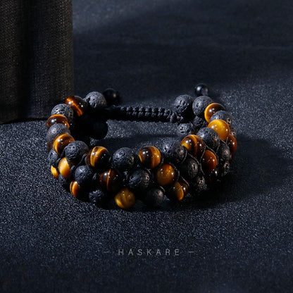 Triple Lava Tiger Eye Evil Eye Stacked (8mm)