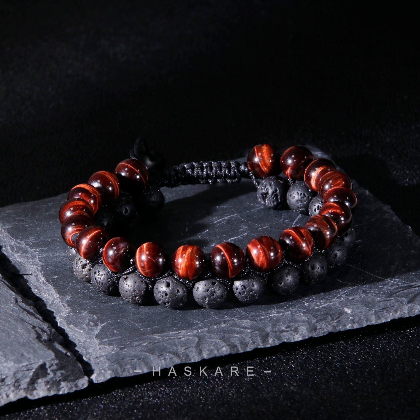 Red Tiger's Eye ,Lava Rock Double layer Bracelet