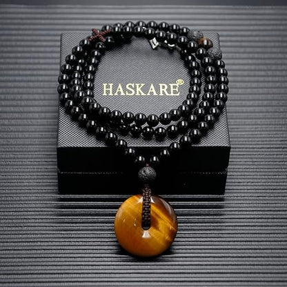 Tiger Eye Obsidian Lava Crystal Necklace