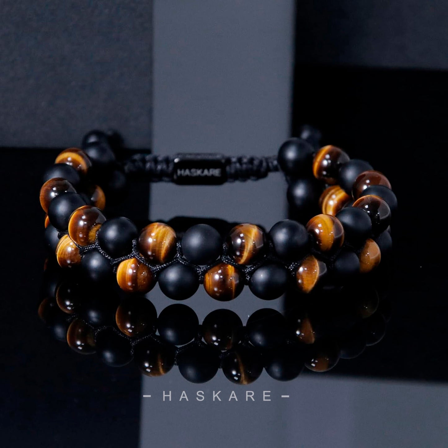 Tiger Eye & Onyx Beaded Bracelet Stacked (8mm)