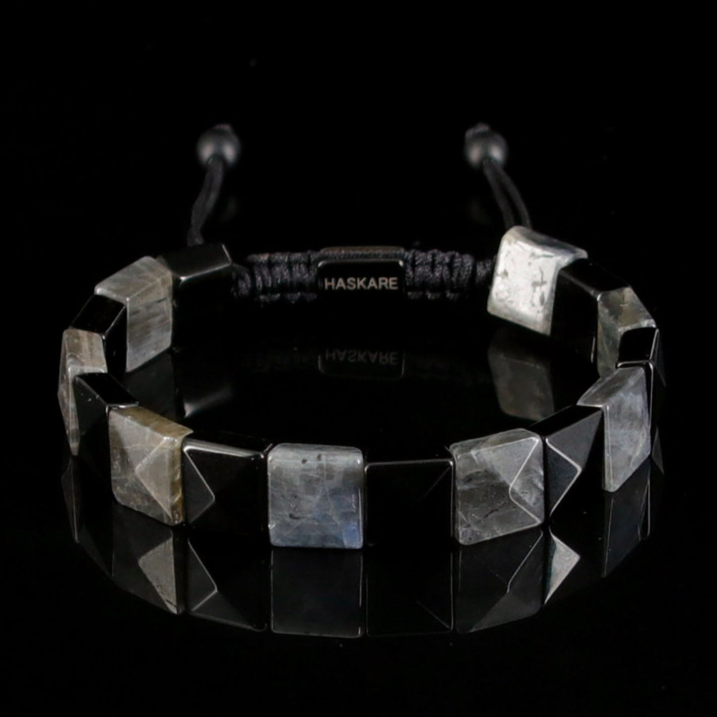 Labradorite & Obsidian Flatbead Pyramid Bracelet