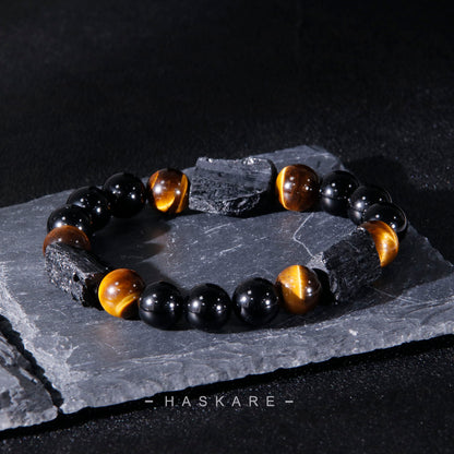 Black Tourmaline Triple Beaded bracelet (10mm）