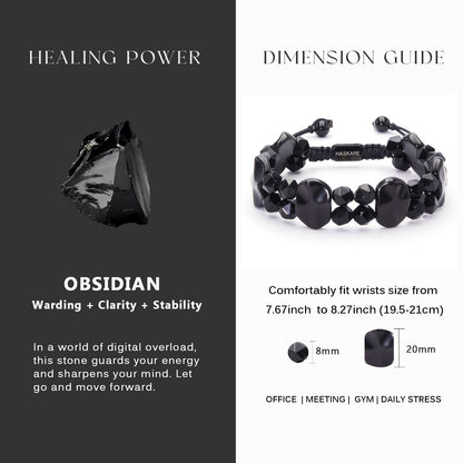 Obsidian Beaded Bracelet (Cross Pattern) 7.5"