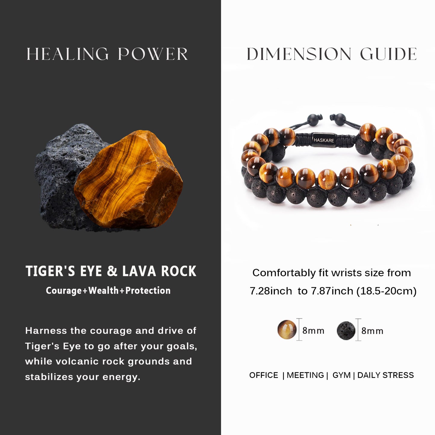 Lava Tiger Eye Bracelet Stacked (8mm)