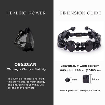 Obsidian Beaded Bracelet (Cross Pattern) 7.5"