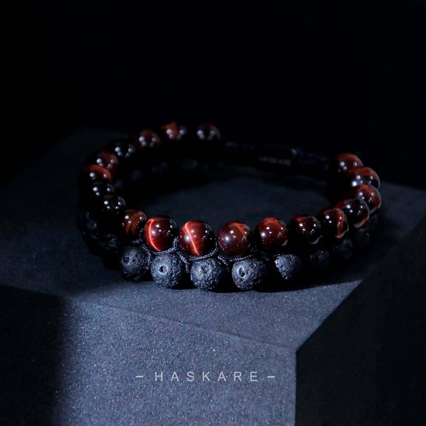 Red Tiger Eye & Lava Beaded Bracelet Stacked (8mm)