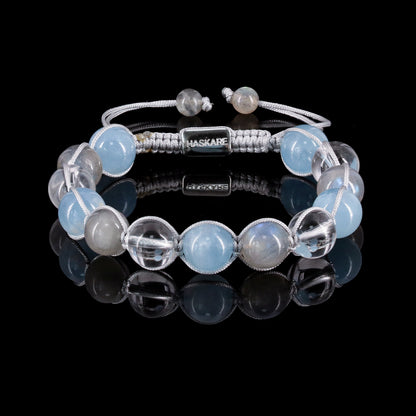 Aquamarine, Clear Quartz, and Tourmaline Woven Bracelet
