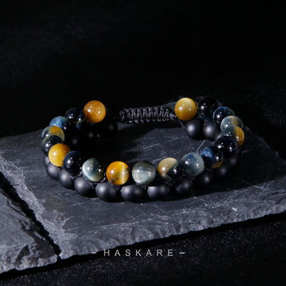 Golden Blue Tiger Eye Onyx Bracelet Stacked (8mm)