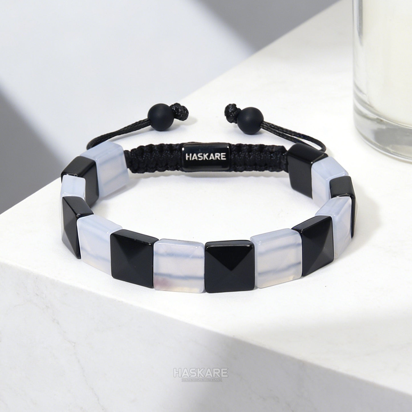 Hand-strung Obsidian and Blue Chalcedony Bracelet
