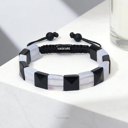 Hand-strung Obsidian and Blue Chalcedony Bracelet