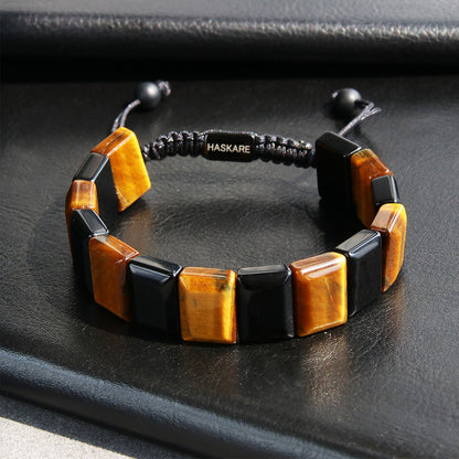 Handmade Tiger Eye Obsidian Flatbead Bracelet 7.5"