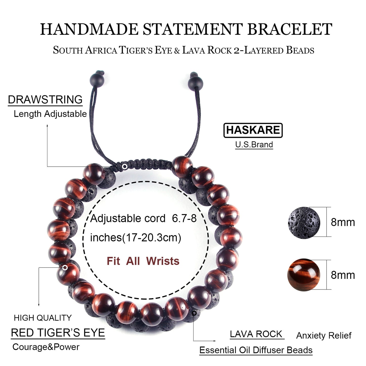 Red Tiger's Eye ,Lava Rock Double layer Bracelet