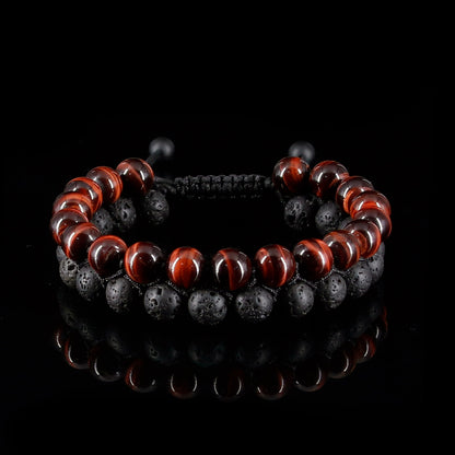 Red Tiger's Eye ,Lava Rock Double layer Bracelet