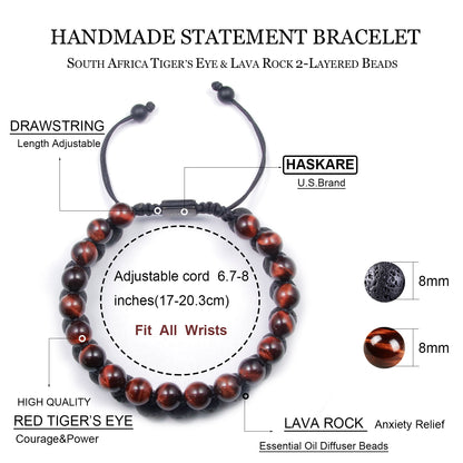 Red Tiger Eye & Lava Beaded Bracelet Stacked (8mm)