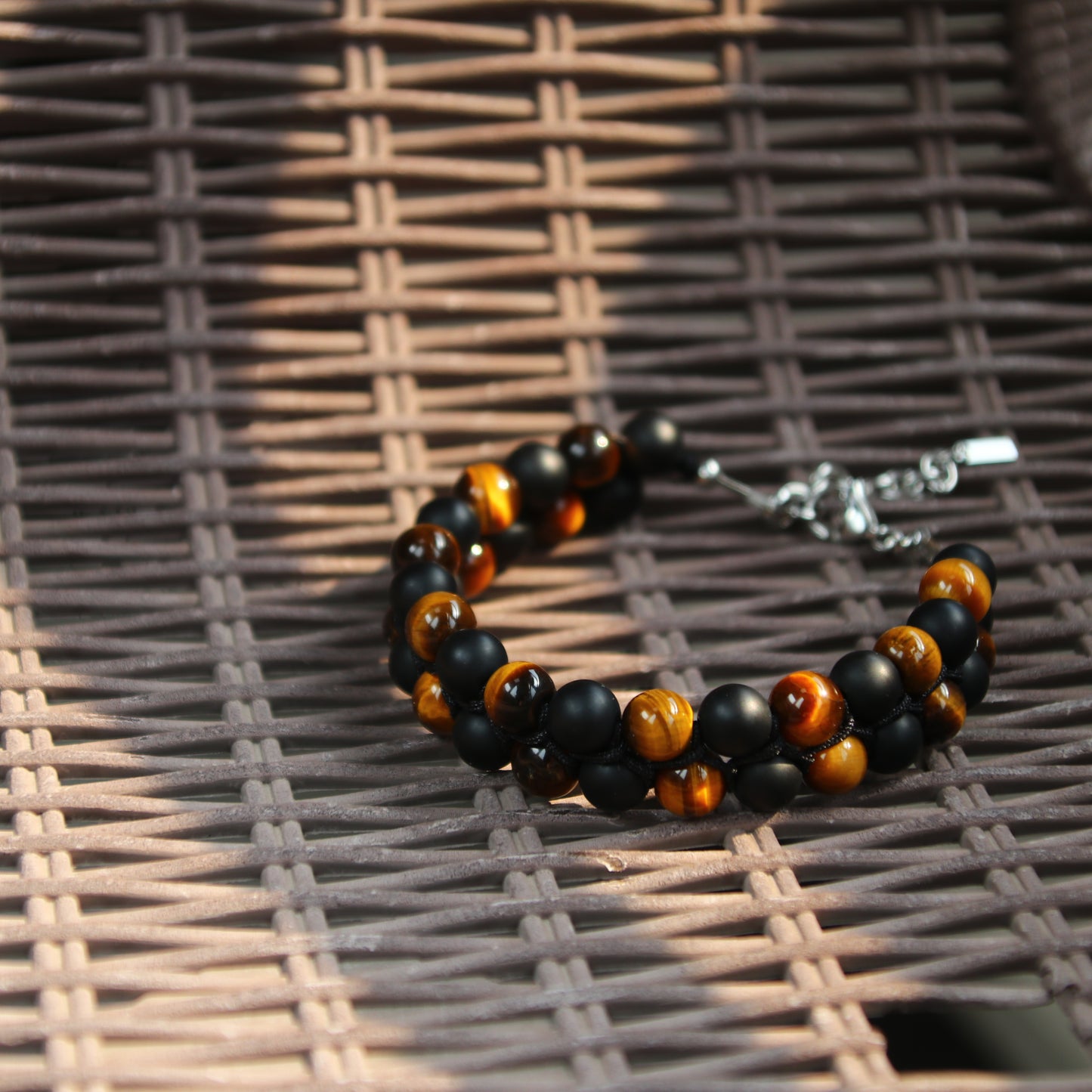 7“ Tigers Eye Matt Onyx Protection Beads Bracelet
