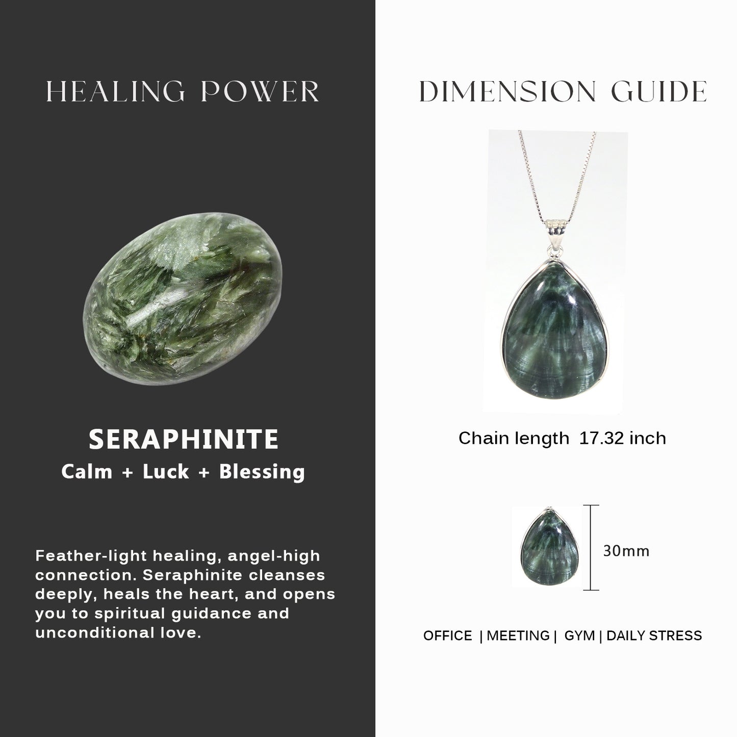 Green Seraphinite Teardrop Pendant Sterling Silver