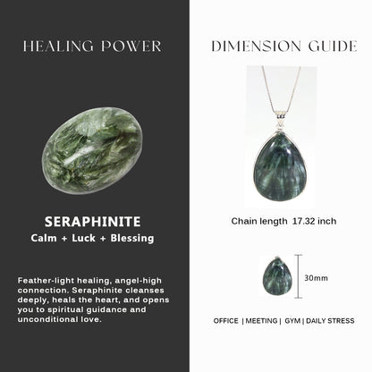 Green Seraphinite Teardrop Pendant Sterling Silver