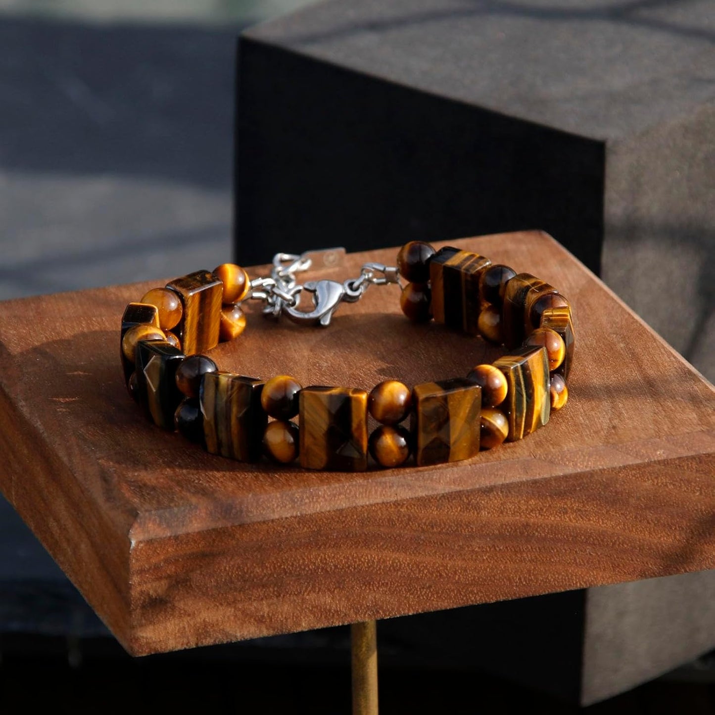 Tiger Eye Flatbead Bracelet with Clasp 7.5"