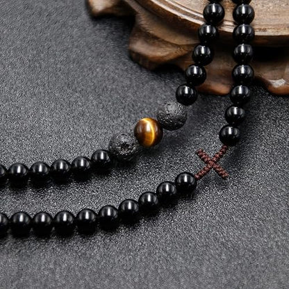 Tiger Eye Obsidian Lava Crystal Necklace