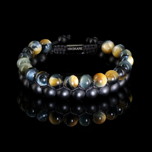 Golden Blue Tiger Eye Onyx Bracelet Stacked (8mm)