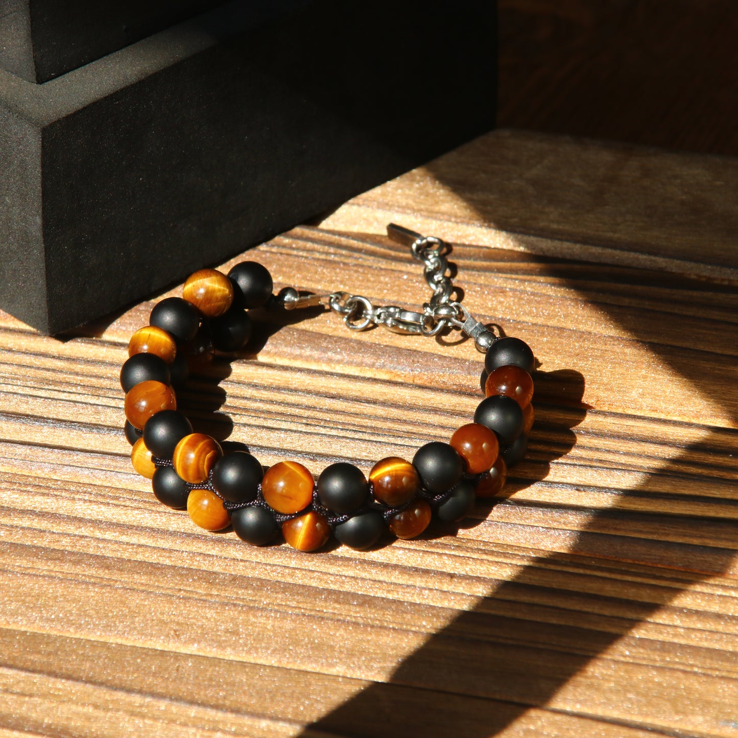 7“ Tigers Eye Matt Onyx Protection Beads Bracelet