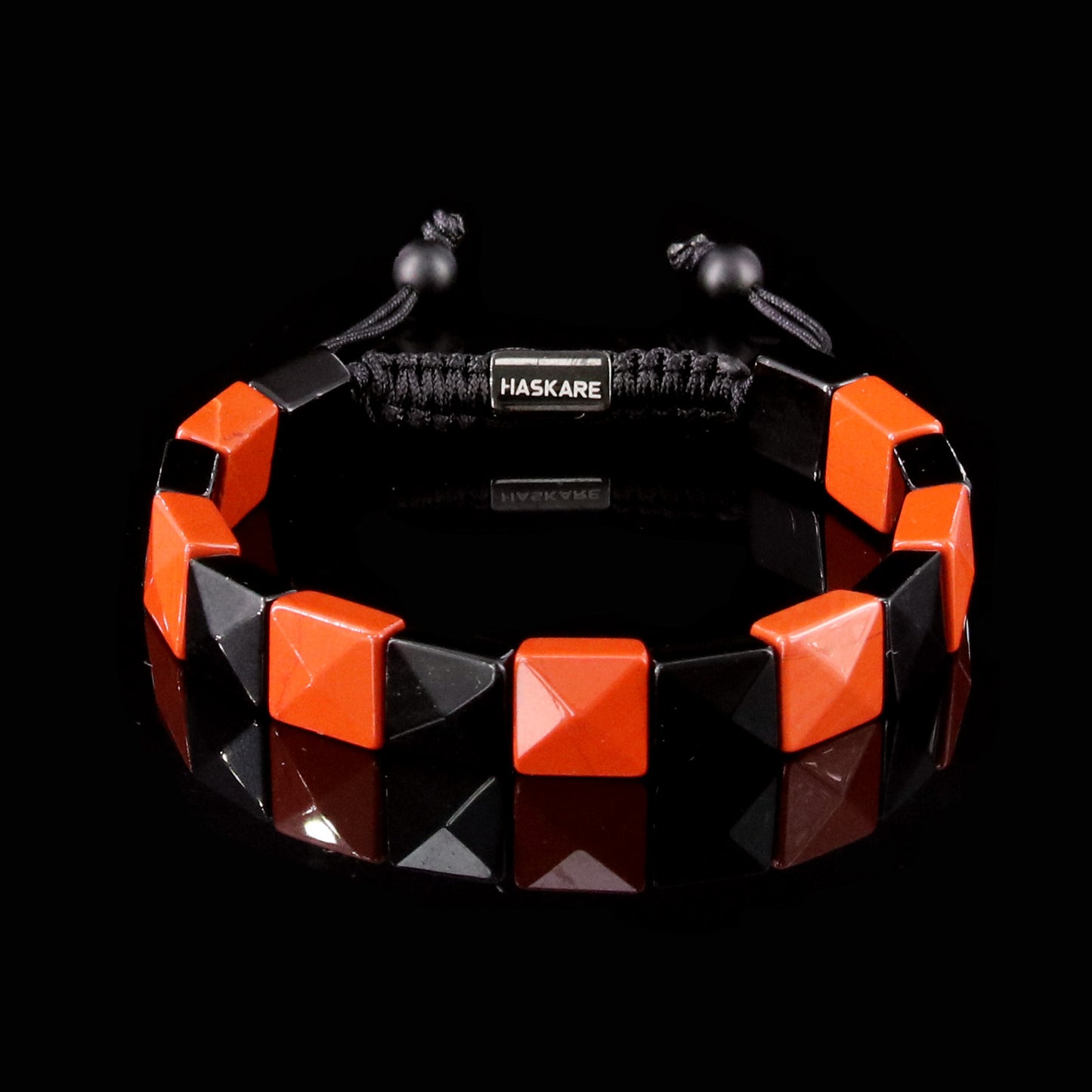 Red Jasper Obsidian Bracelet (Square Bead) 7.5”
