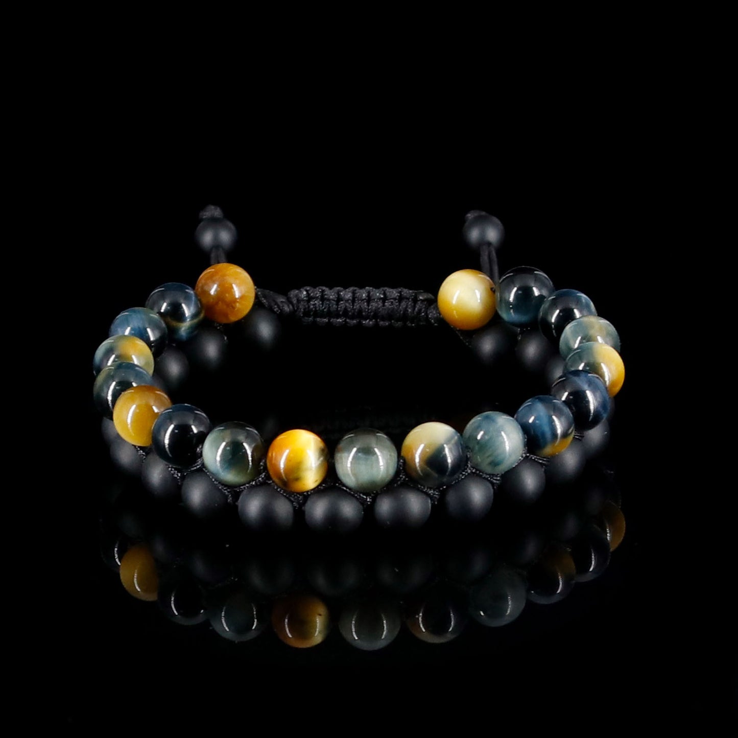 Golden Blue Tiger Eye Onyx Bracelet Stacked (8mm)