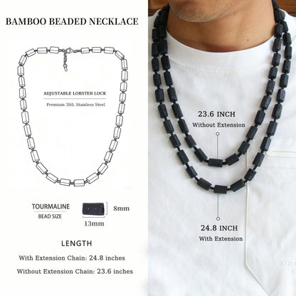 Mens Black Tourmaline Necklace (23.6-24.8 inches)