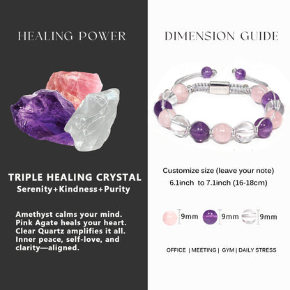 Ampel Bracelet with Amethyst, Clear Quartz, and Rose Quartz