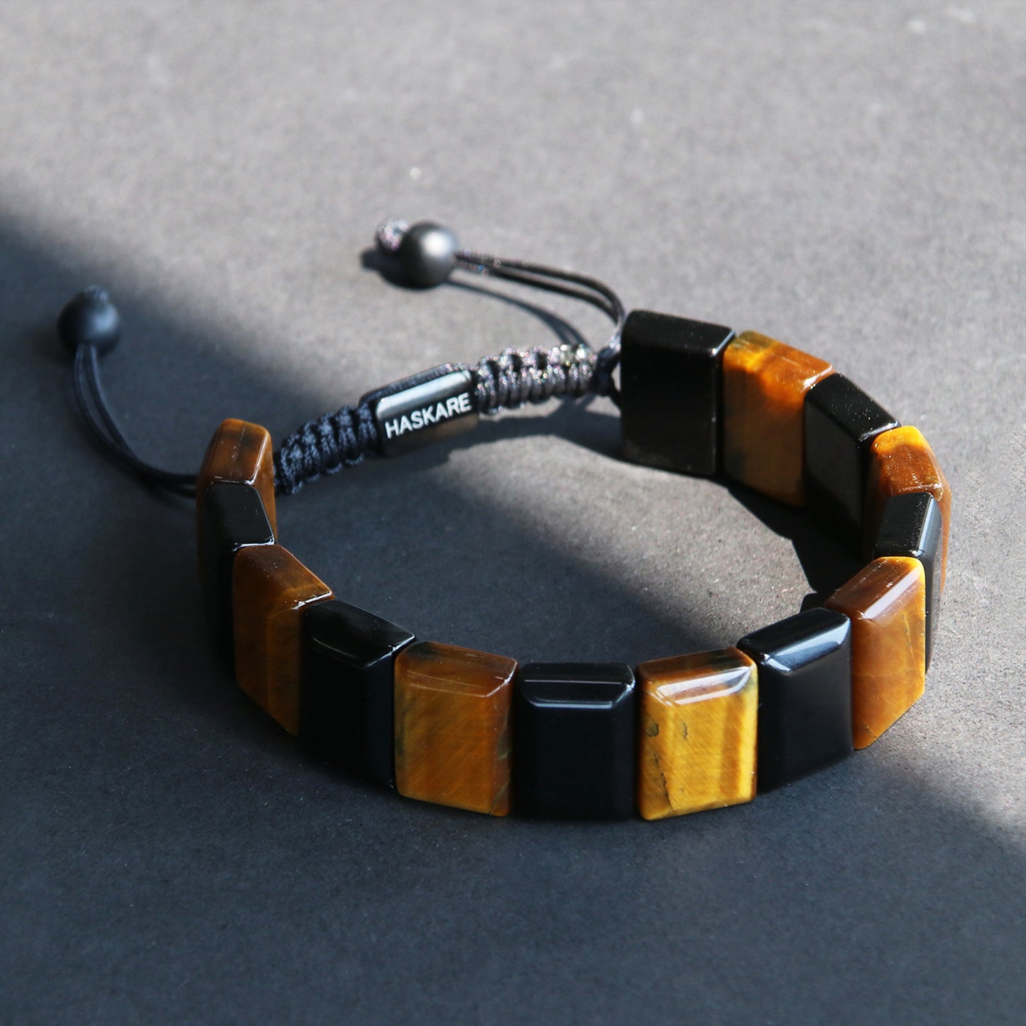 Handmade Tiger Eye Obsidian Flatbead Bracelet 7.5"
