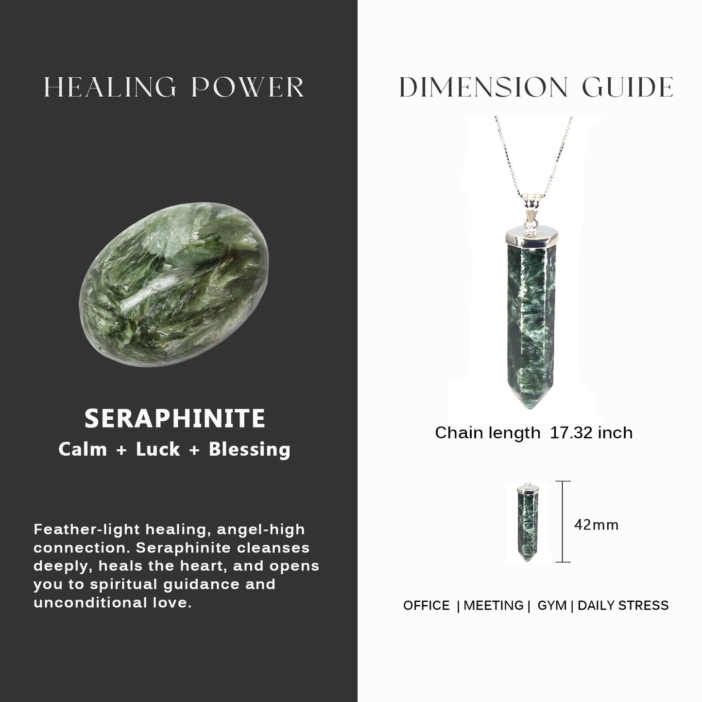 Green Seraphinite Teardrop Pendant Sterling Silver