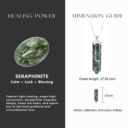 Green Seraphinite Teardrop Pendant Sterling Silver