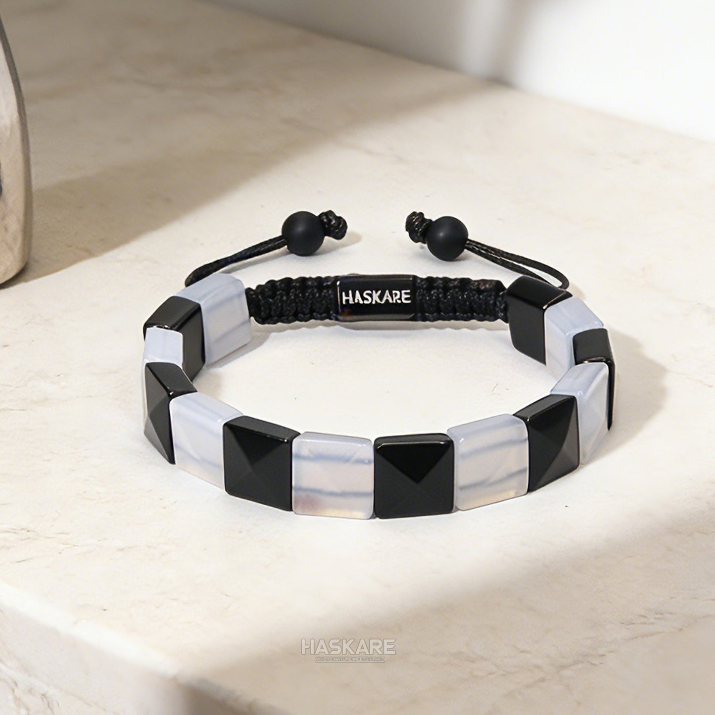 Hand-strung Obsidian and Blue Chalcedony Bracelet