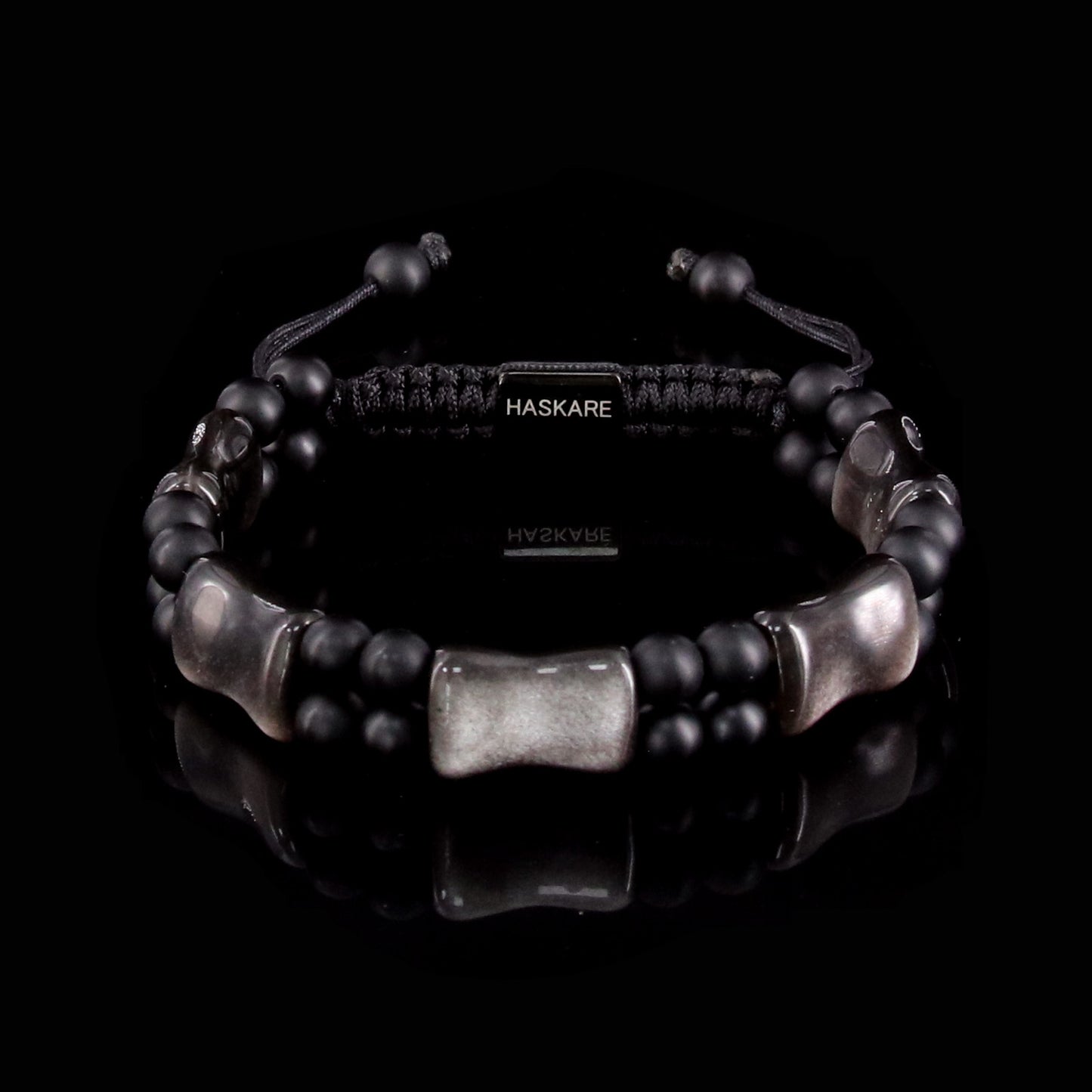 Silver Obsidian Bamboo Bracelet 7.5"