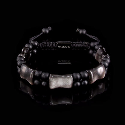 Silver Obsidian Bamboo Bracelet 7.5"