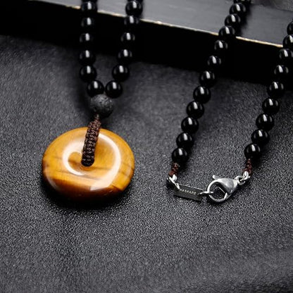 Tiger Eye Obsidian Lava Crystal Necklace