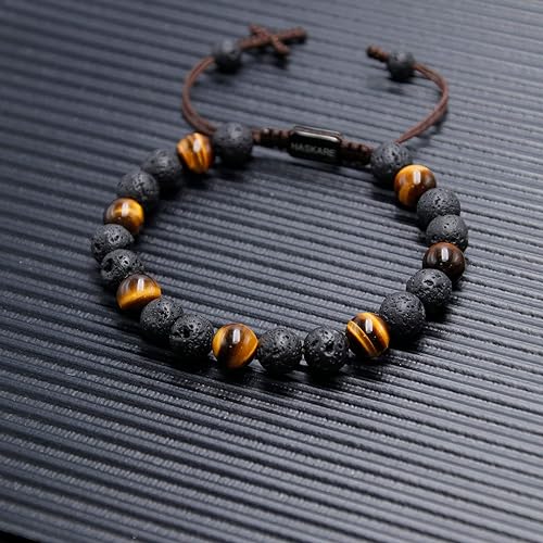 Lava Tiger Eye Cross Bracelet (8mm)