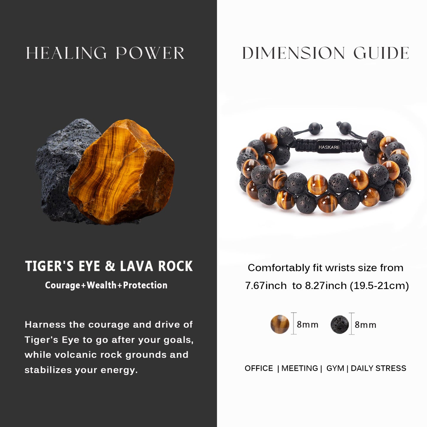 Tiger Eye & Lava Beaded Bracelet Stacked (8mm)