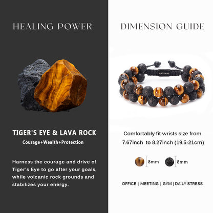 Tiger Eye & Lava Beaded Bracelet Stacked (8mm)