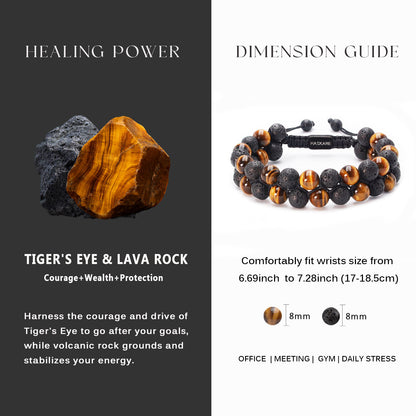 Tiger Eye & Lava Beaded Bracelet Stacked (8mm)