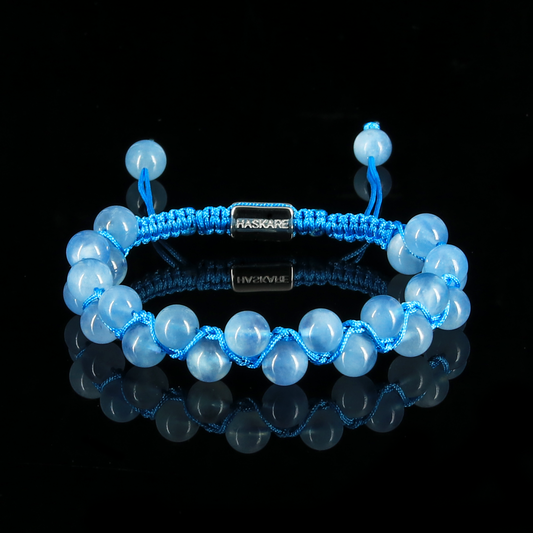 Aquamarine Macrame Stacked Bracelet (8mm)