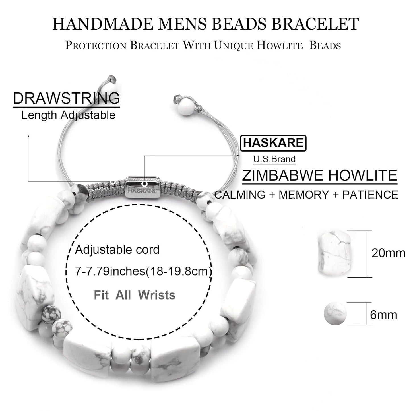 7.5"Men Howlite Beaded Bracelets