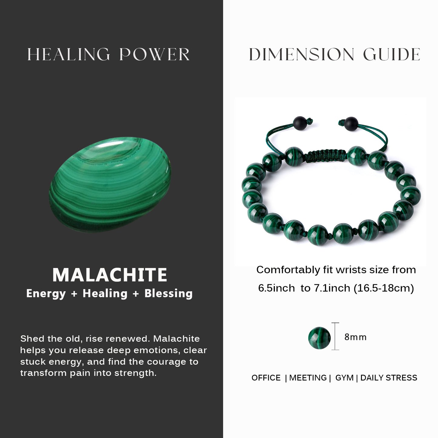 Malachite Beads Bracelet (8mm)