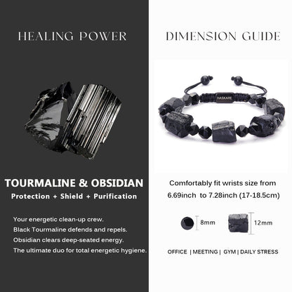 Raw Black Tourmaline Obsidian Bracelet