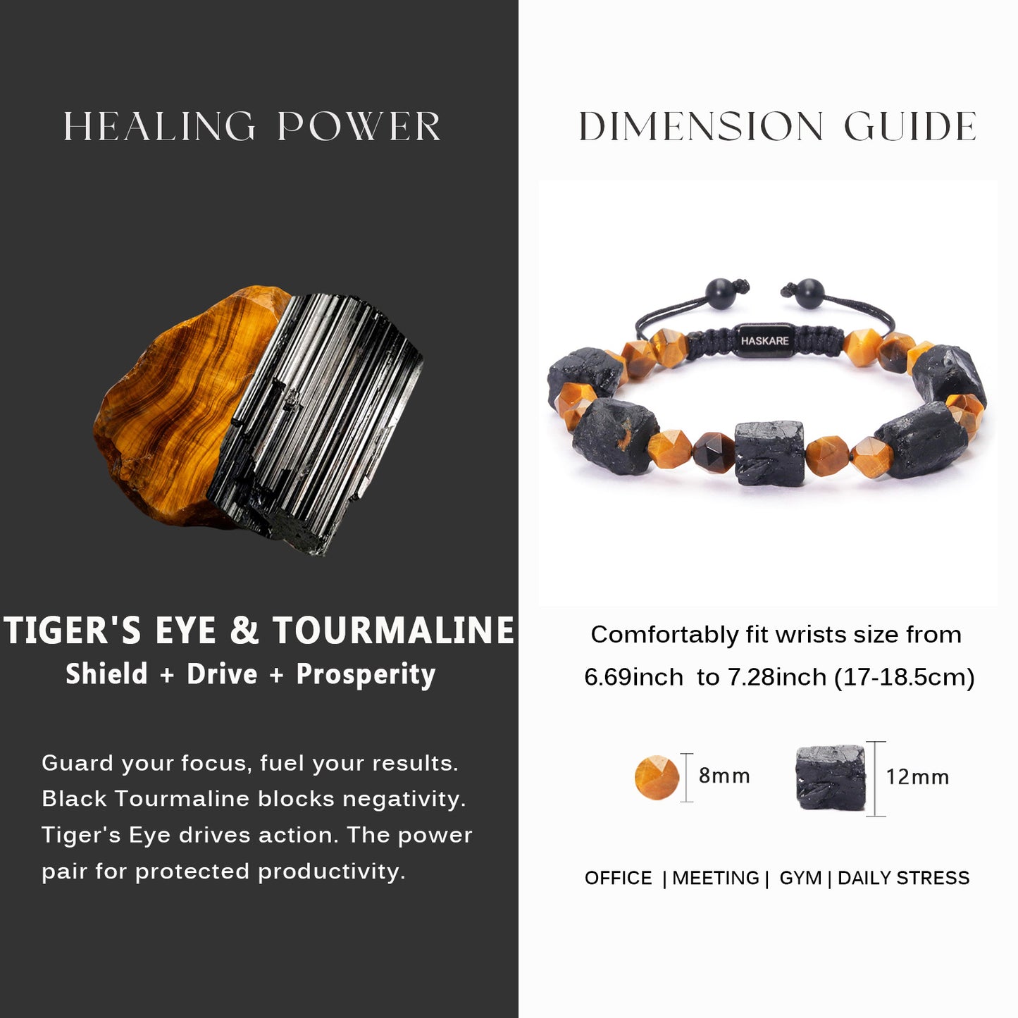 Raw Stone Black Tourmaline Tiger Eye Bracelet