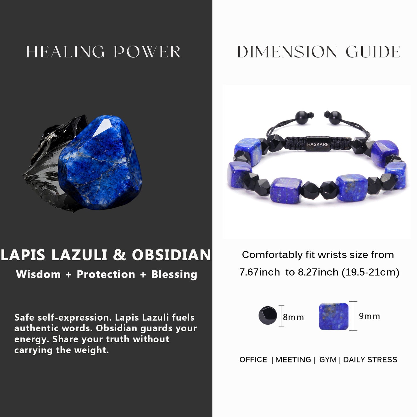Raw Stone Lapis Lazuli Obsidian Bracelet