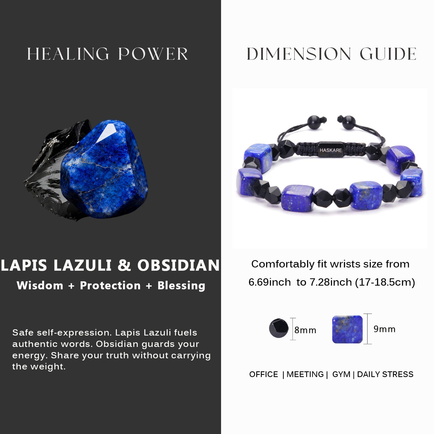 Raw Stone Lapis Lazuli Obsidian Bracelet
