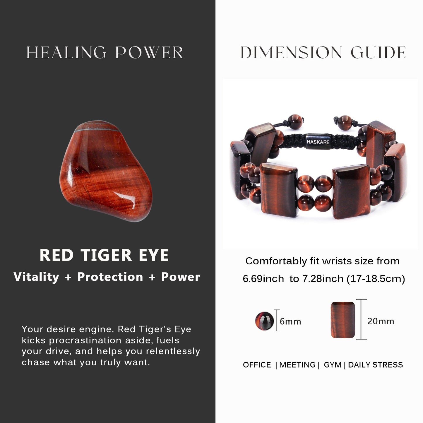 Red Tiger Square Flat Head Beaded Bracelet