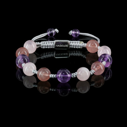 Amethyst, Strawberry Quartz, and Clear Quartz Bracelet